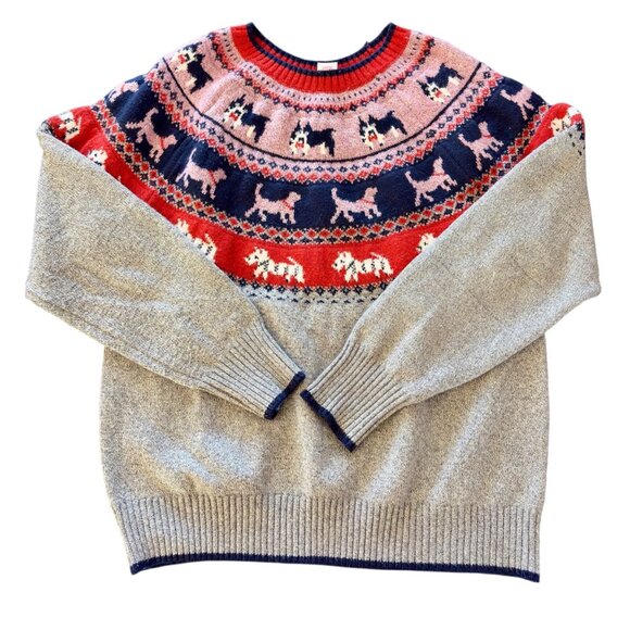 Christmas Sweater Dog Theme Fair Isle With Silver Metallic Sparkle - Picture 1 of 2